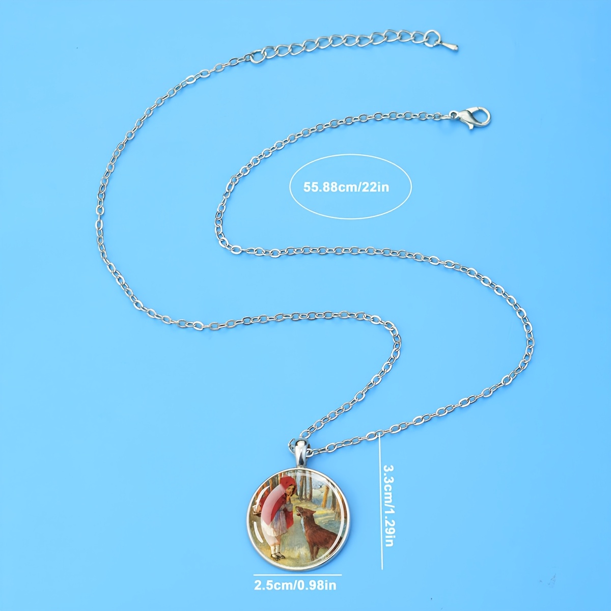 Little Red Riding Hood Forest Scene Dome Glass Pendant Necklace